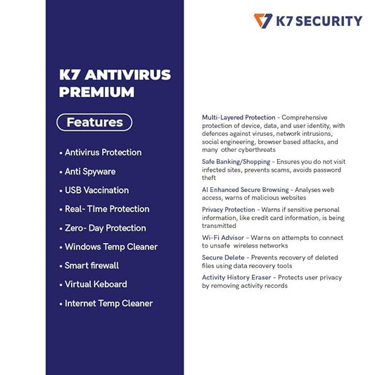 K7 Antivirus Premium - 1 User, 1 Year (Email Delivery in 2 Hours - No CD)