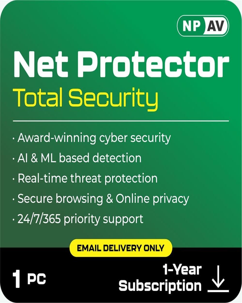 Net Protector Antivirus for PC – Total Security | 1 PC | 1 Year | Email Delivery (No CD)
