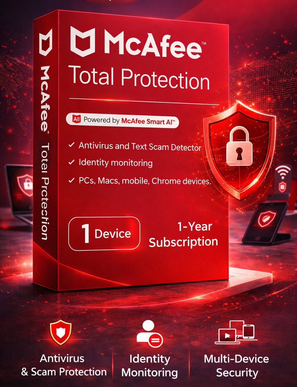 McAfee Total Security – 1 Device | 1 Year | Email Delivery