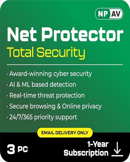 Net Protector Antivirus for PC – Total Security | 3 PCs | 1 Year | Email Delivery (No CD)