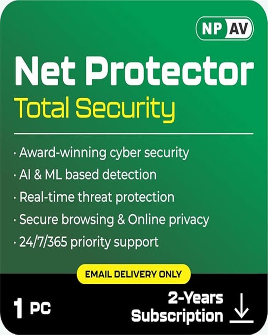Net Protector Antivirus for PC – Total Security | 1 PC | 2 Years | Email Delivery (No CD)