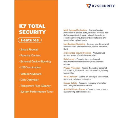 K7 Total Security - 5 Devices, 1 Year (Single Key | Email Delivery in 1 Hour - No CD)