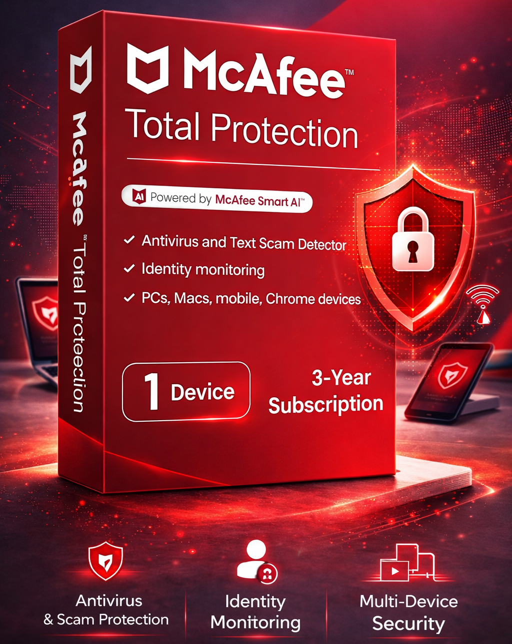 McAfee Total Protection – 1 Device | 3 Years | Email Delivery