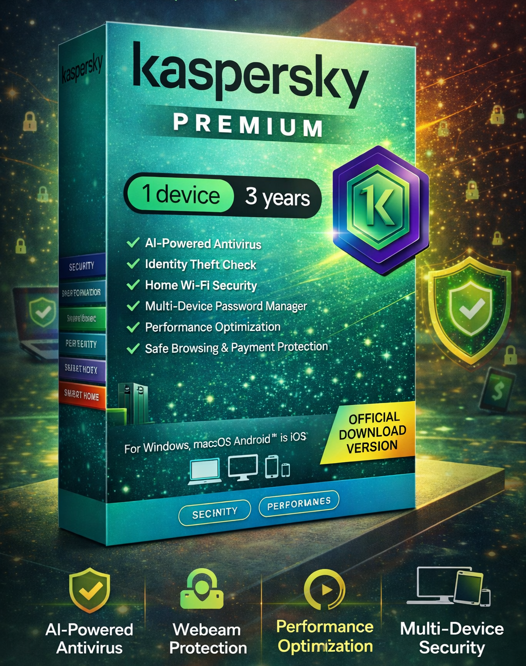 Kaspersky | Premium - Total Security (Ultimate Security) | 1 Device | 3 Years | Email Delivery in 1 Hour