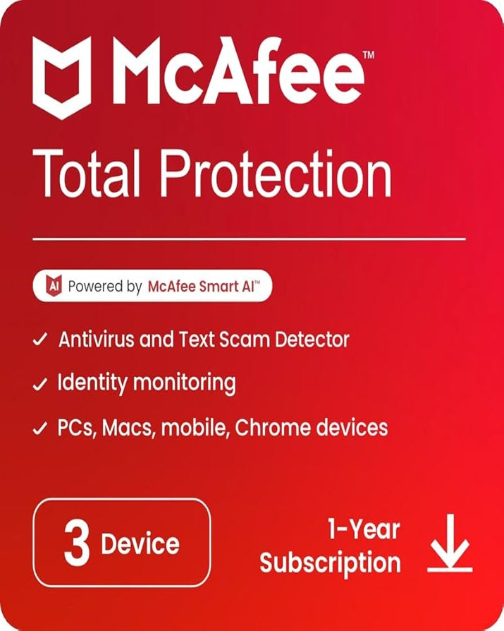 McAfee Total Protection – 3 Devices | 1 Year | Email Delivery